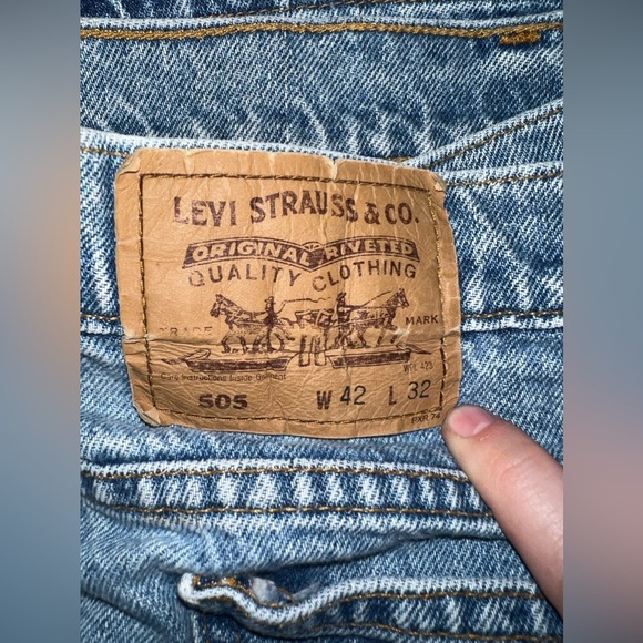 Vintage 505 Orange Tab Levis Regular Fit Straight Blue Jeans - Picture 5 of 7